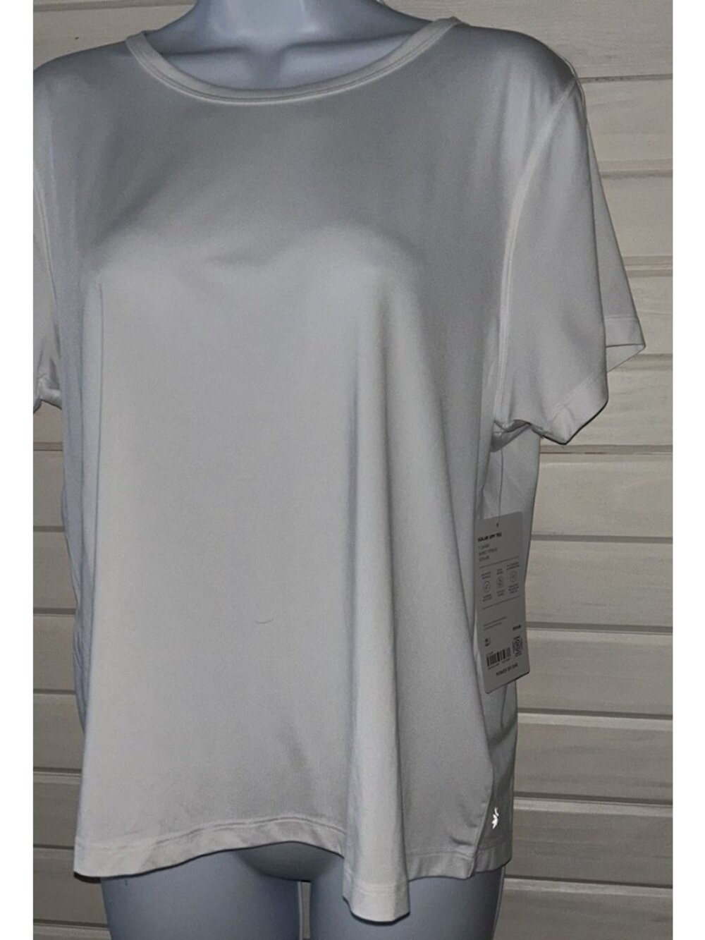NWT Athleta Sz SMALL Solar UPF Tee T-Shirt White S/S Women Open Back UPF 40+